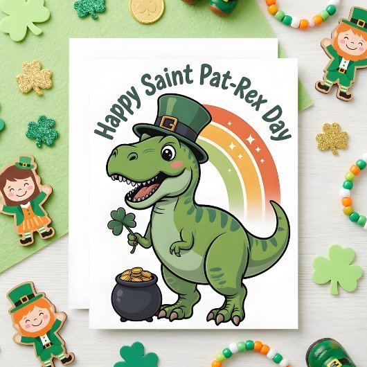 St. Patrick's Day Kaart Pat Rex Dino