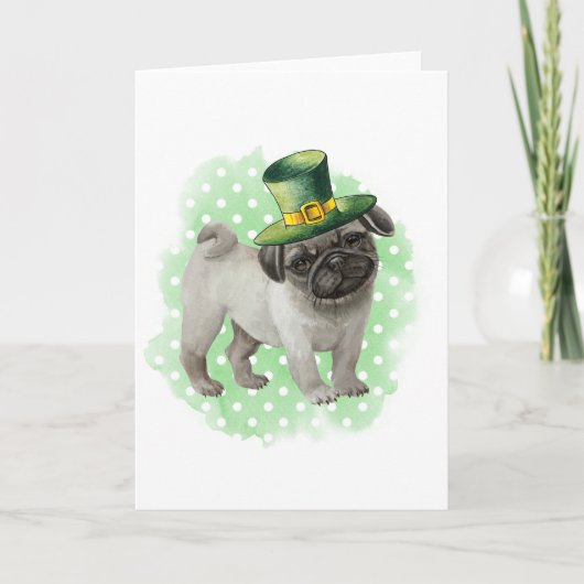 St Patricks Day Kaart Pug Dog Leprechaun (Voorkant)