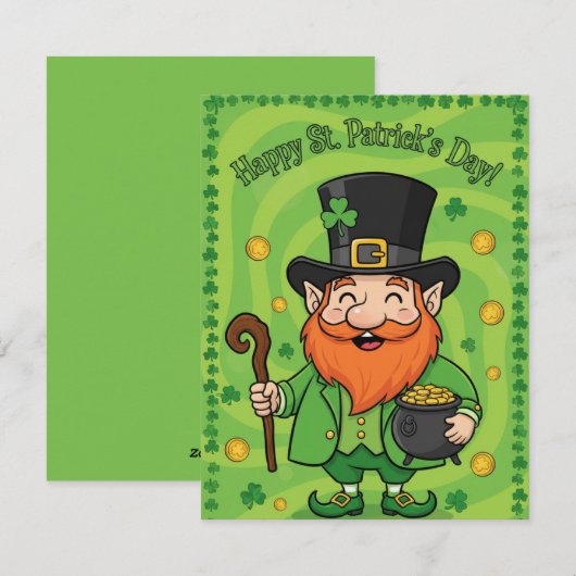 St. Patrick's Day Kaart Schattige Leprechaun (Voorkant / Achterkant)