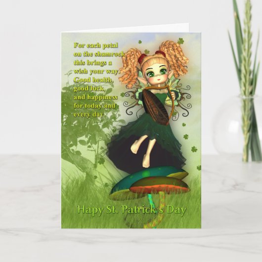 St. Patrick's Day Kaart - Shamrock Irish Fairy (Voorkant)