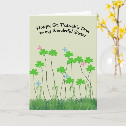 St. Patrick's Day Kaart voor zuster met Shamrocks (Gele Bloem)