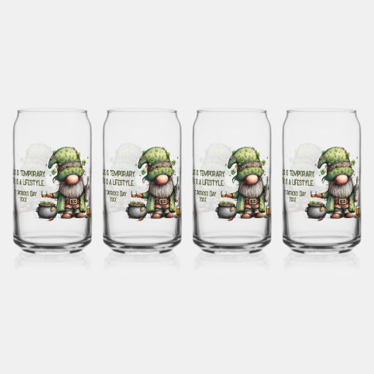 St. Patrick's Day Kabouter Illustratie met Klaver Blikvorm Glas (Voorkant)