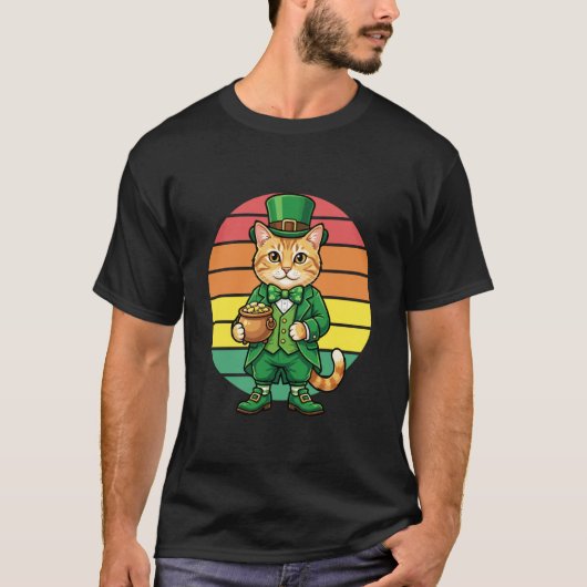 St. Patrick's Day Kabouter Kat Geluks Klaver T-shirt (Voorkant)