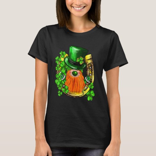 St. Patricks Day Kabouter Klaver Hoefijzer Iers L T-shirt (Voorkant)