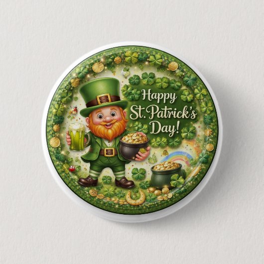 St. Patrick's Day Kabouter Knop Ronde Button 5,7 Cm (Voorkant)