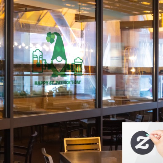 St. Patrick's Day Kabouter met Bierpul Raamsticker (Restaurant Raam)