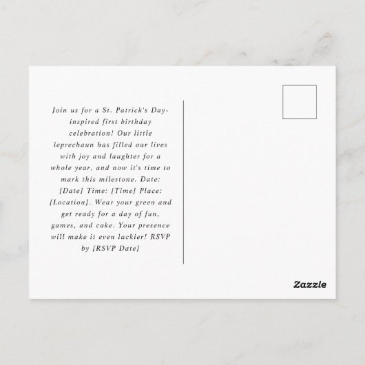 St. Patrick's Day-kabouter verjaardagsuitnodiging Briefkaart (Achterkant)