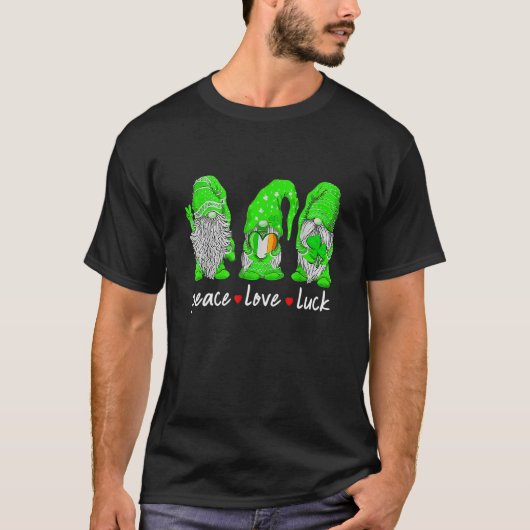 St Patrick's Day Kabouter Vrede Liefde Geluk Hart  T-shirt (Voorkant)