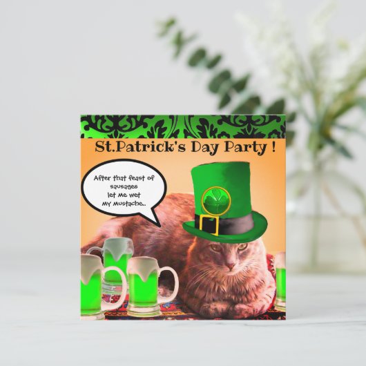 ST. PATRICK'S DAY KAT LEPRECHAUN HOED IRISH BIÈR KAART (Staand voorkant)