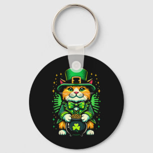 St. Patrick's Day Kat Leprechaun Kat Iers Klaverbl Sleutelhanger