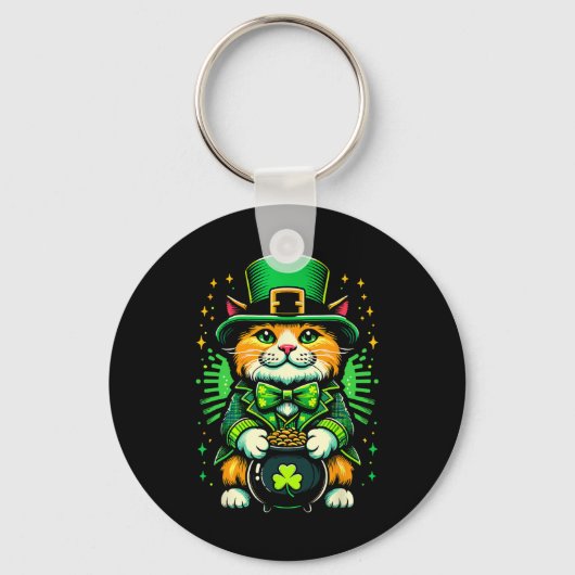 St. Patrick's Day Kat Leprechaun Kat Iers Klaverbl Sleutelhanger (Voorkant)
