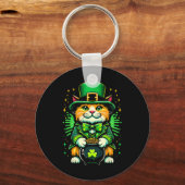 St. Patrick's Day Kat Leprechaun Kat Iers Klaverbl Sleutelhanger (Voorkant)