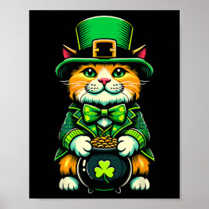 St. Patrick's Day Kat Leprechaun Kat Ierse Klaver Poster