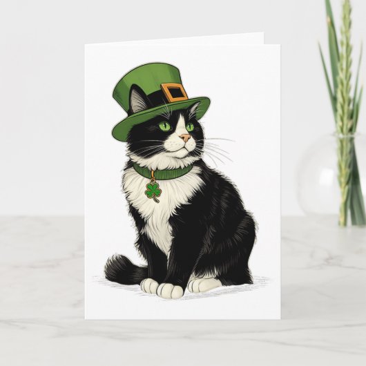 St. Patrick's Day Kat Leprechaun Shamrock Kat Kitt Kaart (Voorkant)