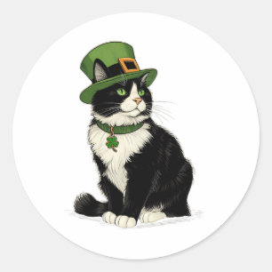 St Patricks Day Kat Leprechaun Shamrock Kat Kitten Ronde Sticker