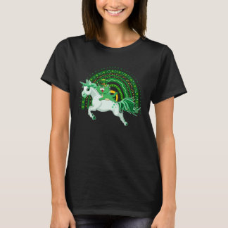 St Patrick's Day Kat Riding Eenhoorn Leuke C Regen T-shirt