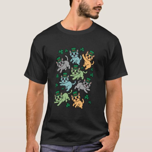 St. Patrick's Day Katten Leprechaun Hoed Schattig T-shirt (Voorkant)