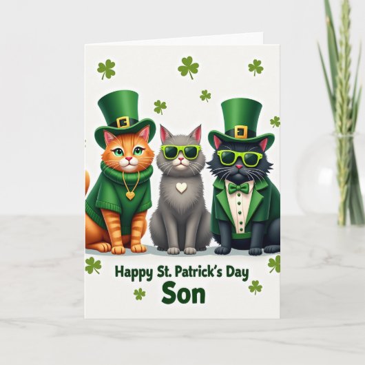 St. Patrick's Day Katten Zoon Kaart (Voorkant)