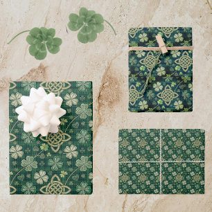 St. Patrick's Day Keltische Knoop 4-Bladige Klaver Inpakpapier Vel