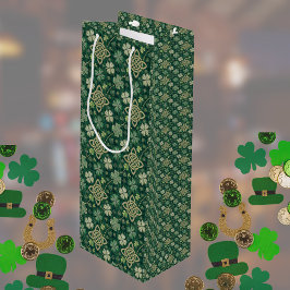 St. Patrick's Day Keltische Knoop Vierbladige Klav Wijn Cadeautas