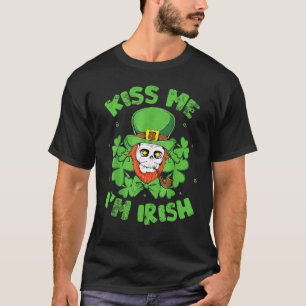 St Patrick's Day Kiss Ik ben Irish Sugar Skull Lep T-shirt