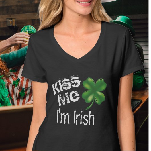 St. Patrick's Day Kiss Me I'm Irish Black Shamrock T-shirt