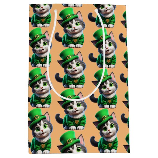 St. Patrick's Day Kitten Medium Cadeauzakje (Voorkant)