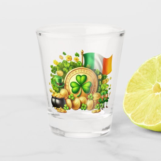 St. Patrick's Day Klaver en Ierse Vlag Shot Glas (Voorkant)