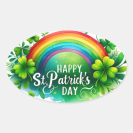 St Patrick's Day Kleurrijke Regenboog Illustratie Ovale Sticker