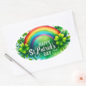 St Patrick's Day Kleurrijke Regenboog Illustratie Ovale Sticker (Envelop)