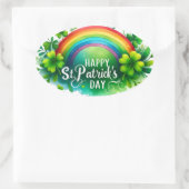 St Patrick's Day Kleurrijke Regenboog Illustratie Ovale Sticker (Tas)