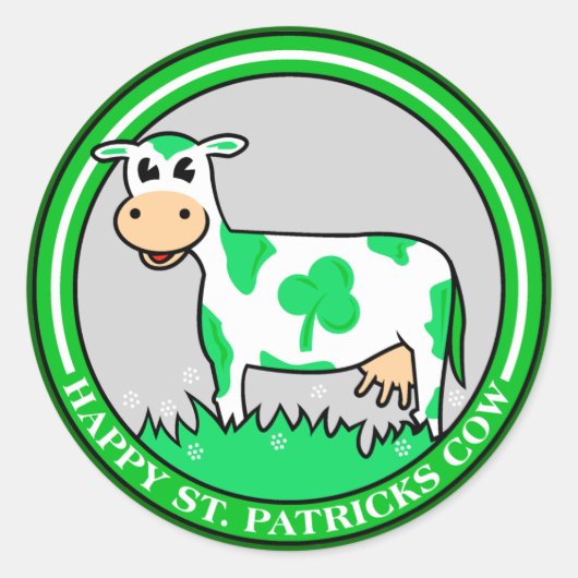 St. Patrick's Day Koe Shamrock Ronde Sticker (Voorkant)