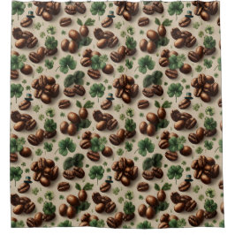 St. Patrick's Day-koffie & Shamrock-patroon Douchegordijn