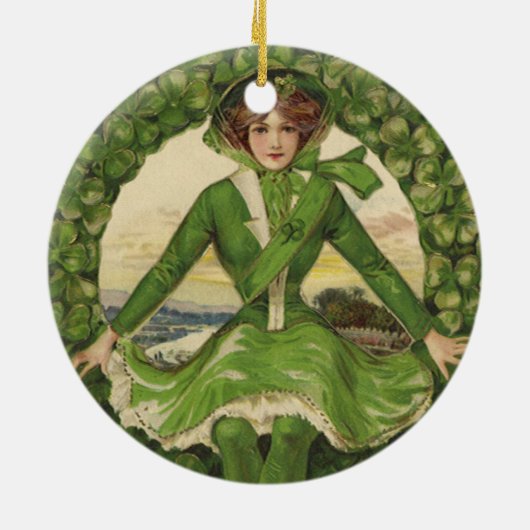 St. Patrick's Day, Krans met Irish Lass Keramisch Ornament (Achterkant)