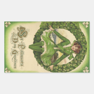 St. Patrick's Day, Krans met Irish Lass Rechthoekige Sticker