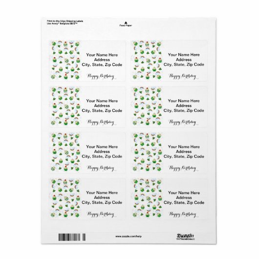 St. Patrick's Day Labels Happy Birthday Cupcakes (Full Sheet)