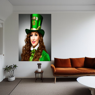 St. Patrick's Day lady brown hair   AI Art. Poster