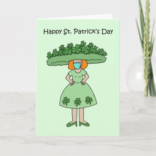 St. Patrick's Day Lady Dragen Shamrock jurk Kaart (Voorkant)
