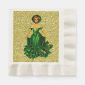 St Patricks Day Lady Green Gown Gold Faux Glitter Servet (Voorkant)
