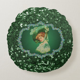 St. Patrick's Day Lady met Pet Green Lijst Faux G Rond Kussen