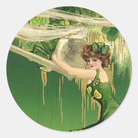 St. Patrick's Day, Lady Pipe Smoke Swirls Ronde Sticker (Voorkant)