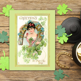 St. Patrick's Day Lassie met Hoefijzer Briefkaart