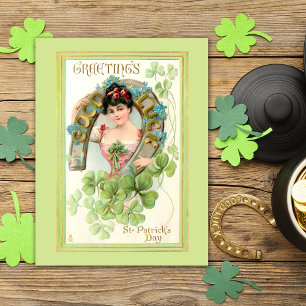  St. Patrick's Day Lassie met Hoefijzer Briefkaart
