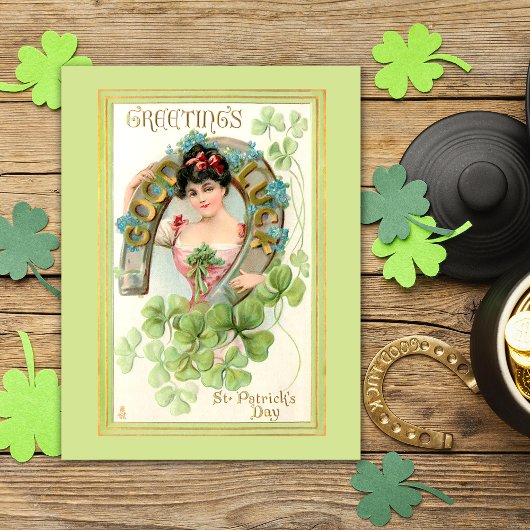St. Patrick's Day Lassie met Hoefijzer Briefkaart