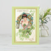 St. Patrick's Day Lassie met Hoefijzer Feestdagenkaart (Staand voorkant)