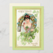 St. Patrick's Day Lassie met Hoefijzer Feestdagenkaart (Voorkant / Achterkant)