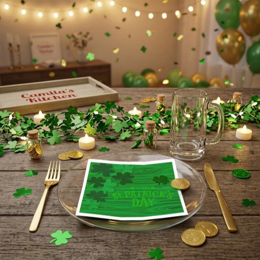 St. Patrick's Day Layered Shamrocks Personalized  Servet
