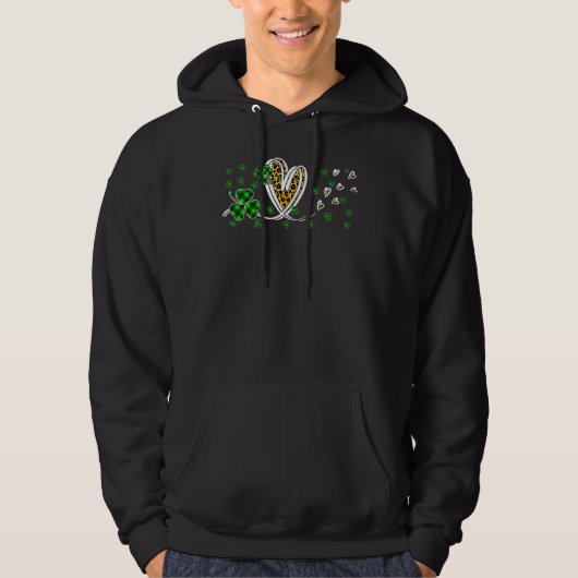 St Patricks Day Leopard Heart Buffalo Play Clover Hoodie (Voorkant)
