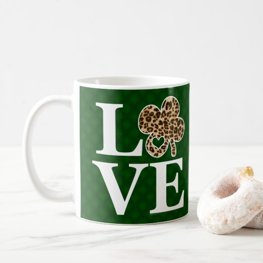 St Patricks Day Leopard Love Shamrock Koffiemok (Met donut)