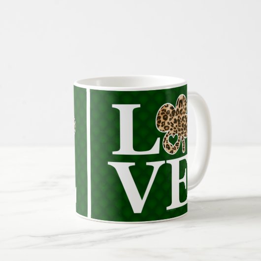 St Patricks Day Leopard Love Shamrock Koffiemok (Voorkant rechts)